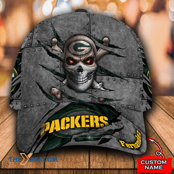 Personalized Skull Metallic Rivet Pattern Green Bay American Football Team Packers Aaron Rodgers Fan Team Baseball Cap Classic Hat Men Woman Unisex