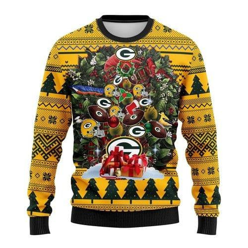 Green Bay American Football Team Packers Aaron Rodgers Gift Team Fan Tree Christmas Ugly Sweater