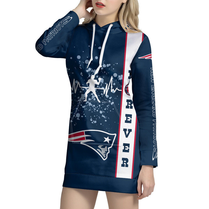New England Pat American Football Team Patriots And Team Hoodie Dress Women's Long Sleeve Hooded Jumpers Casual Dress Gifts