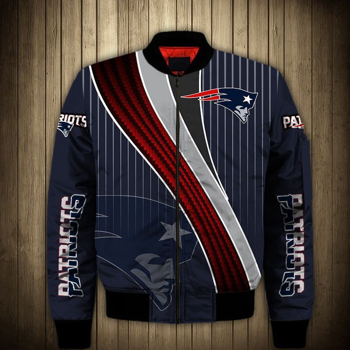 New England Pat American Football Team Patriots Vertical Stripes Gift For Fan Team Bomber Jacket Outerwear Christmas Gift