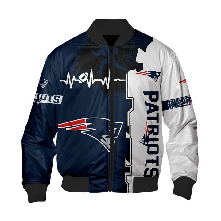 New England Pat American Football Team Patriots Heartbeat Gift For Fan Team Bomber Jacket Outerwear Christmas Gift
