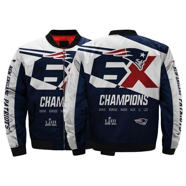 Hot New England Pat American Football Team Patriots 6x Super Bowl Jacket Championship Gift For Fan Team Bomber Jacket Outerwear Christmas Gift