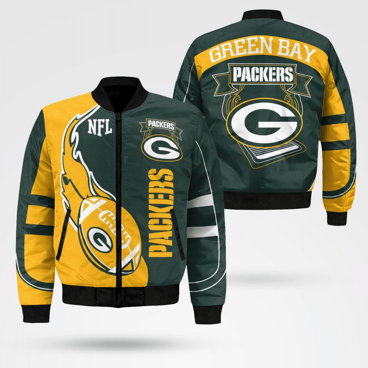 Green Bay American Football Team Packers Aaron Rodgers Bomber Coat Fans Outwear Windproof Motorcycle Zipper Leather Jacket
