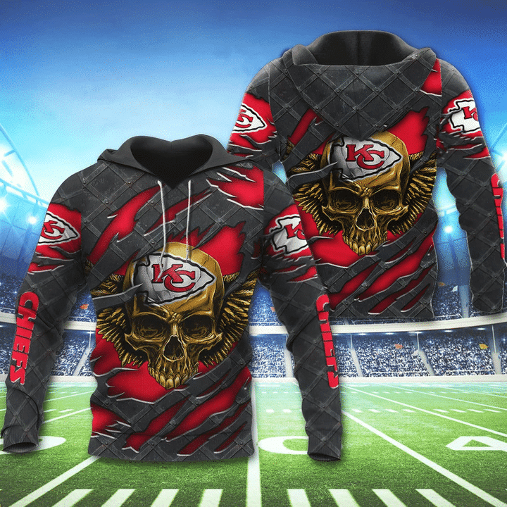 3D Skull Kansas City American Football Team Road Super Bowl Hoodie Zip Hoodie Sweatshirt Casual Hooded Jacket Coat