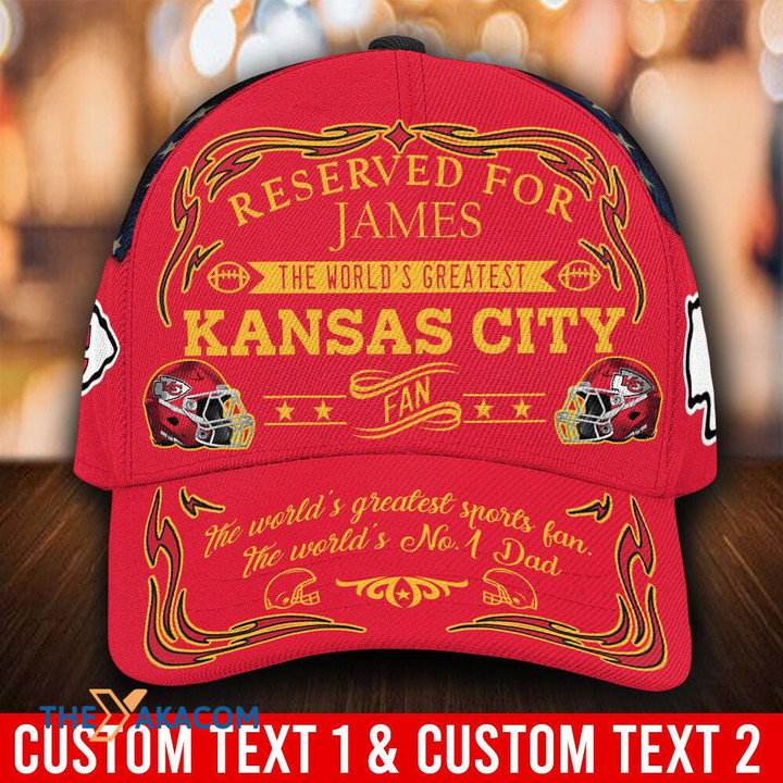 Personalized The World's Greatest Fan Red Background Kansas City American Football Team Road Super Bowl Fan Team Baseball Cap Classic Hat Men Woman Unisex