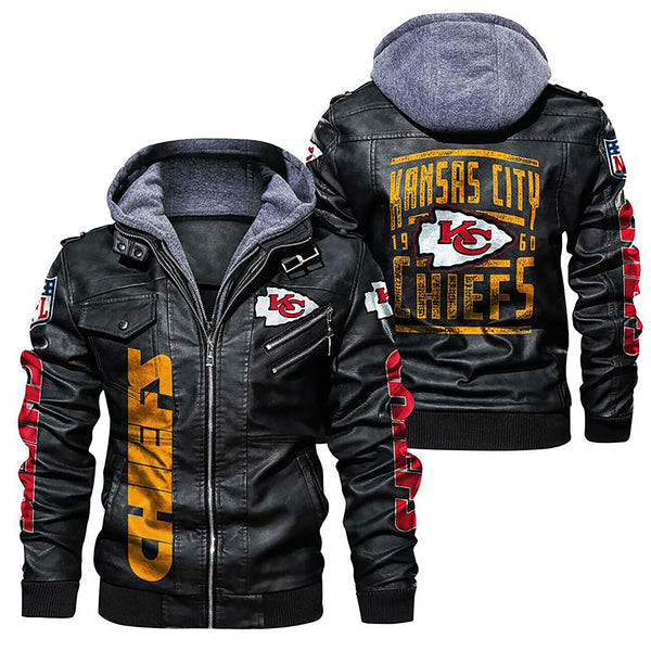 Kansas City American Football Team Road Super Bowl Team 1960 Leather Jacket With Hood Winter Coat Gifts