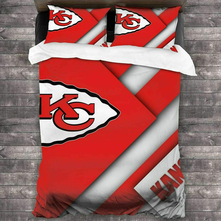 Kansas City American Football Team Road Super Bowl KC Logo Diagonal Stripes Comforter Duvet Cover With Two Pillowcase Bedding Set