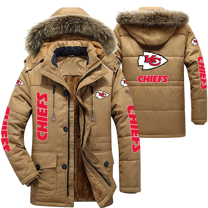Kansas City American Football Team Road Super Bowl Men's Hooded Parka Jacket Winter Warm Fleece Zipper Jacket Gift Champion