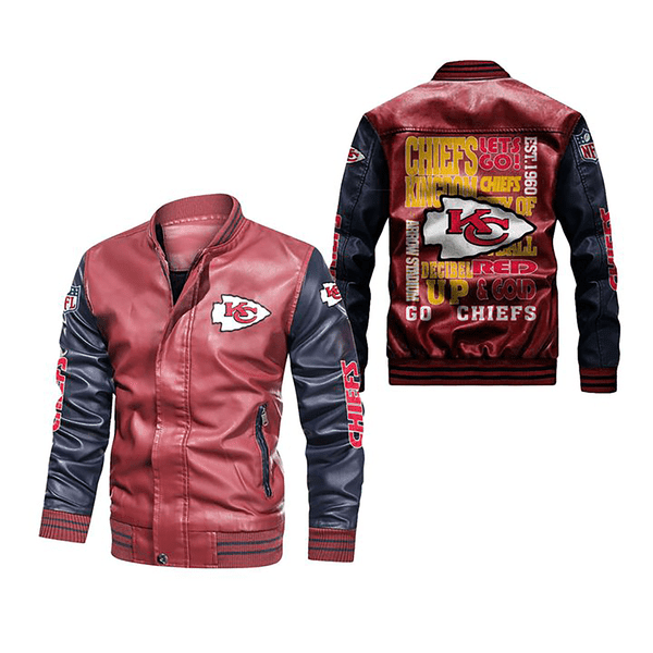 Kansas City American Football Team Road Super Bowl Gift For Fan Team Red And Cold Leather Bomber Jacket Outerwear Champion Gift