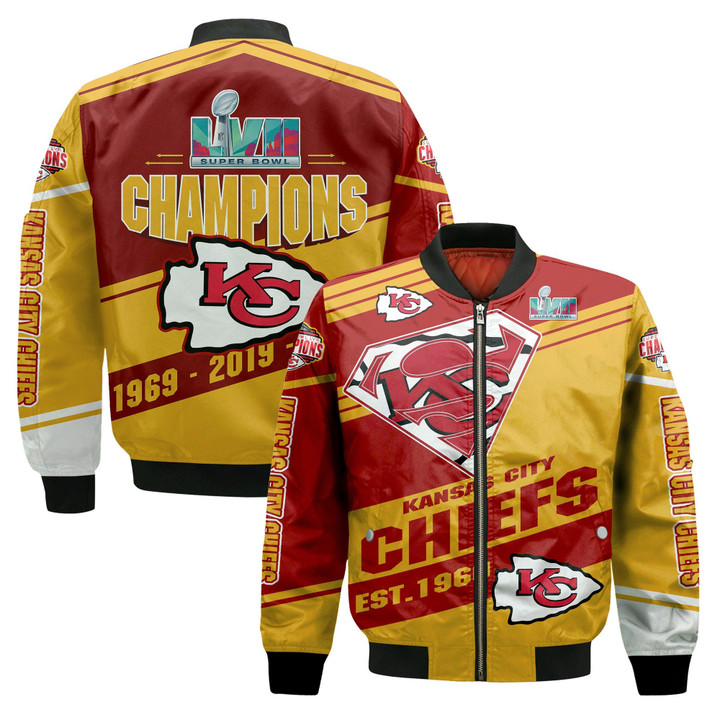 3 Times Super Bowl Champions LVII Kansas City American Football Team Road Super Bowl Gift For Fan Team Bomber Jacket Outerwear Champion Gift