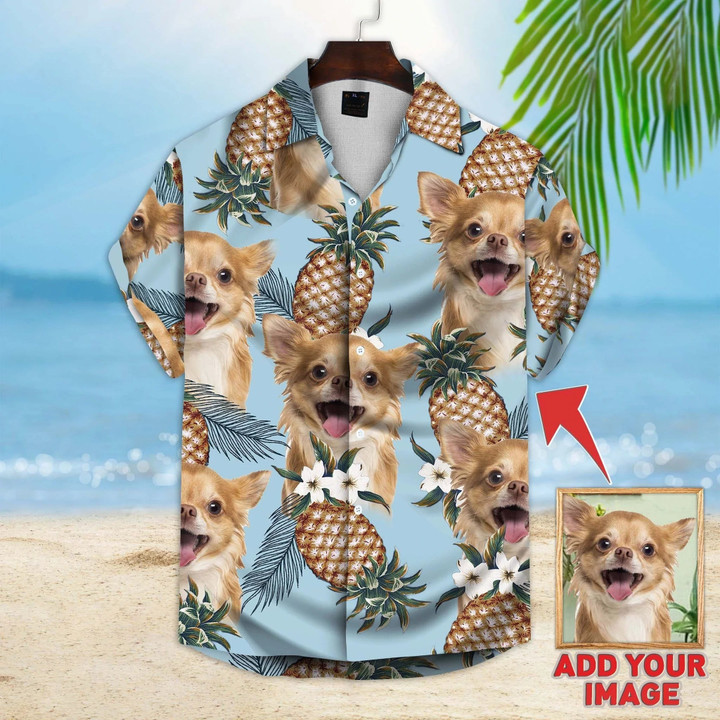 Personalized Custom Photo Your Dog With Pineapple And Leaves For Dog Lovers Short Sleeve Hawaiian Shirt