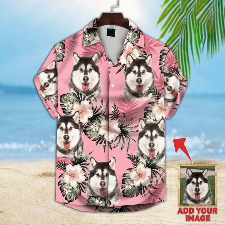 Personalized Custom Photo Your Dog With Flowers And leaves For Dog Lovers Short Sleeve Hawaiian Shirt