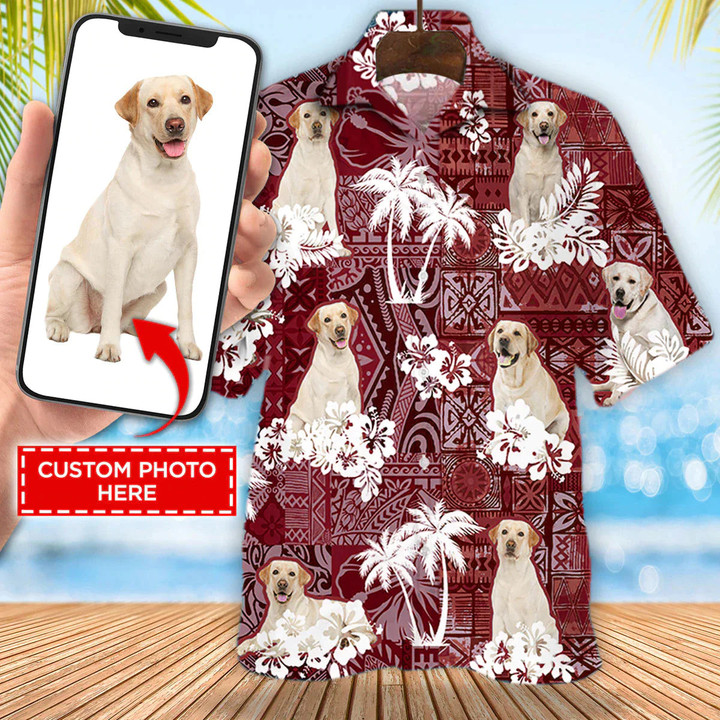 Personalized Custom Photo Your Dog With Red Coconut And Flowers Gift For Dog Lovers Short Sleeve Hawaiian Shirt