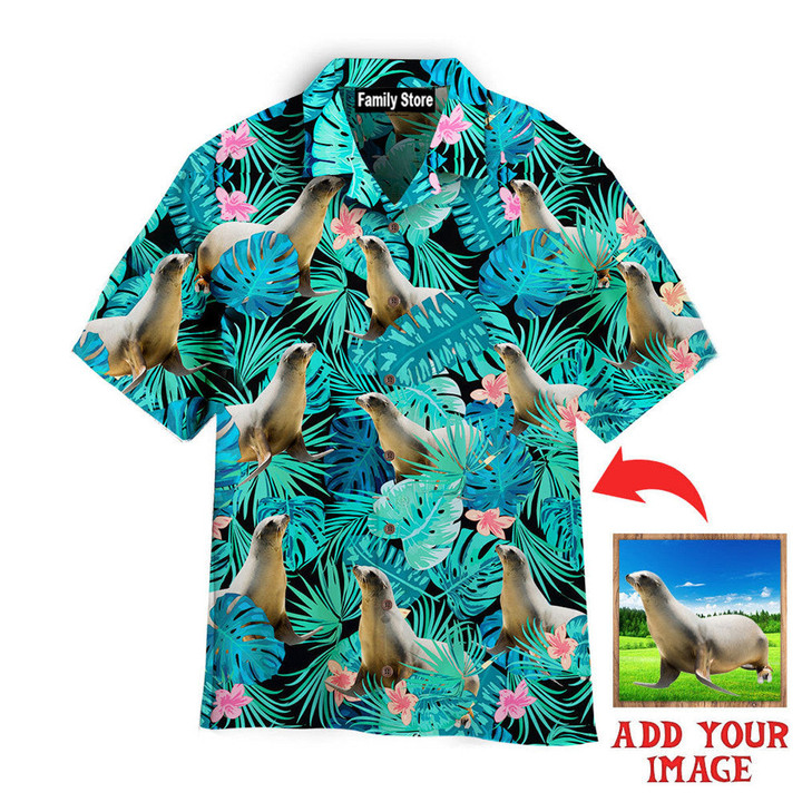 Personalized Custom Photo Your Seal Tropical And Flowers Pink Gift For Sea Lovers Short Sleeve Hawaiian Shirt