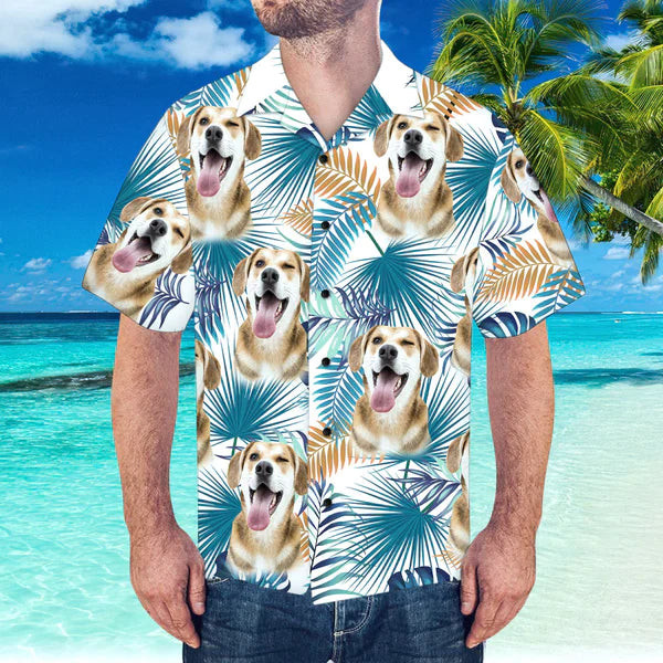 Personalized Custom Photo Your Dog Face And Tropical White Gift For Dog Lovers Short Sleeve Hawaiian Shirt