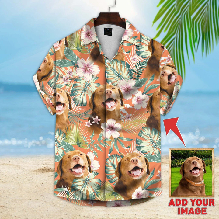 Personalized Custom Photo Your Dog Face Flowers Pink And Tropical Yellow Walls Gift For Dog Lovers Short Sleeve Hawaiian Shirt