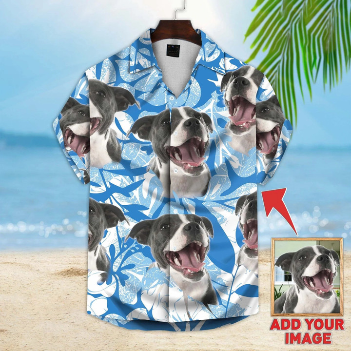 Personalized Custom Photo Your Dog Face Flowers Pink And Tropical Blue Gift For Dog Lovers Short Sleeve Hawaiian Shirt