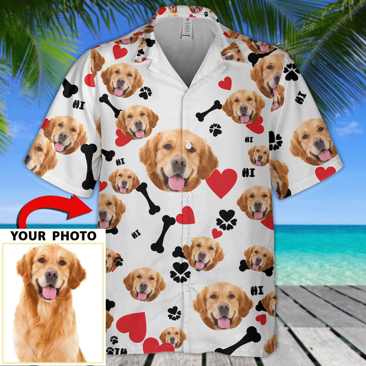 Personalized Custom Photo Your Dog Face Bones And Hearts Gift For Dog Lovers Short Sleeve Hawaiian Shirt