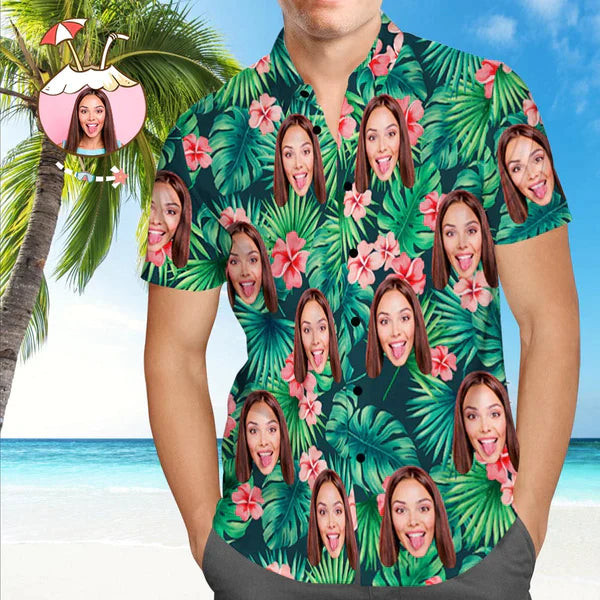 Personalized Custom Photo Your Funny Face Tropical And Flowers For Unique Person Short Sleeve Hawaiian Shirt