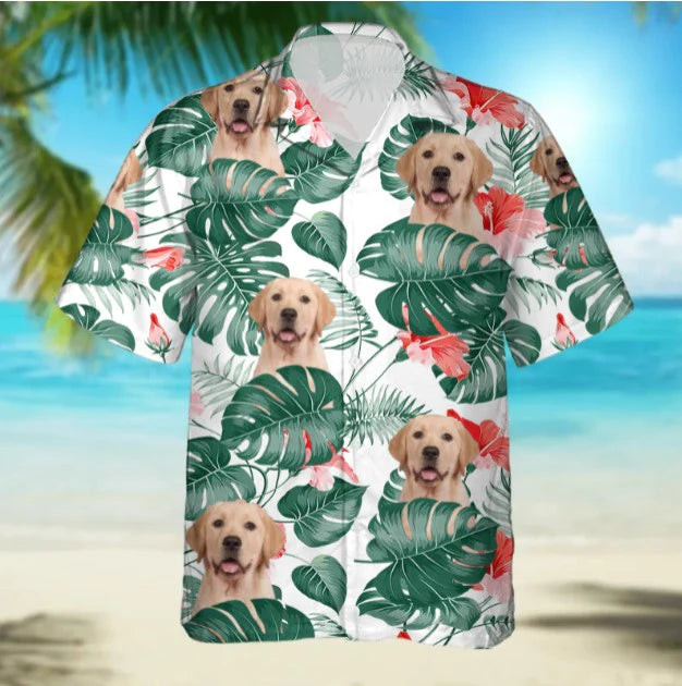Personalized Custom Photo Your Dog And Tropical Blue Gift For Dog Lovers Short Sleeve Hawaiian Shirt