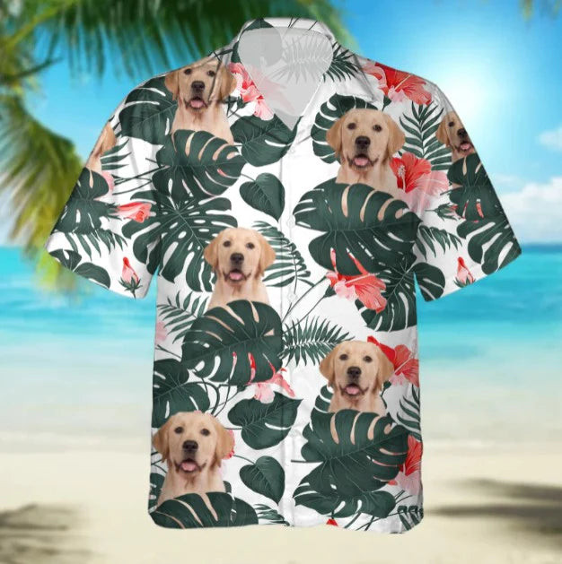Personalized Custom Photo Your Dog And Tropical Green Black Gift For Dog Lovers Short Sleeve Hawaiian Shirt