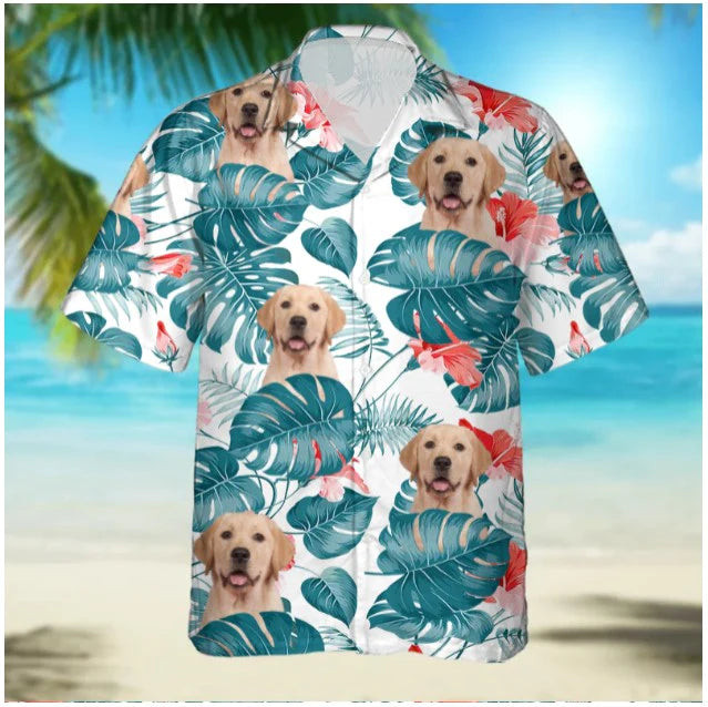 Personalized Custom Photo Your Dog And Tropical Blue Carulean Gift For Dog Lovers Short Sleeve Hawaiian Shirt
