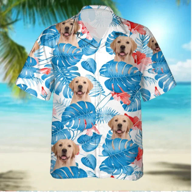 Personalized Custom Photo Your Dog And Tropical Blue Sky Gift For Dog Lovers Short Sleeve Hawaiian Shirt