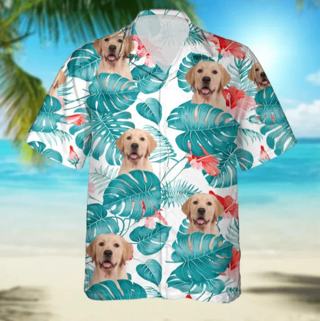 Personalized Custom Photo Your Dog And Tropical Blue Teal Gift For Dog Lovers Short Sleeve Hawaiian Shirt