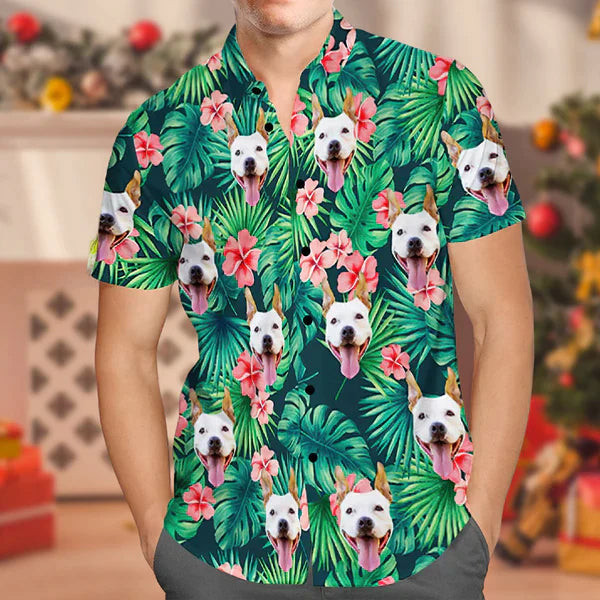 Personalized Custom Photo Your Dog Funny Face And Flower Gift For Dog Lovers Short Sleeve Hawaiian Shirt