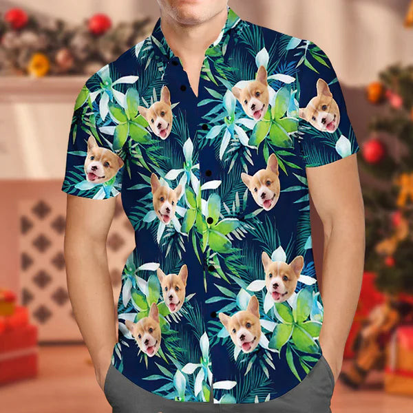 Personalized Custom Photo Your Dog Funny Face And Tropical Gift For Dog Lovers Short Sleeve Hawaiian Shirt