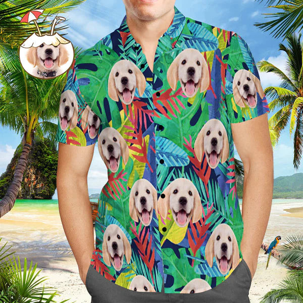 Personalized Custom Photo Your Dog Funny Face And Colorful Tropical Gift For Dog Lovers Short Sleeve Hawaiian Shirt