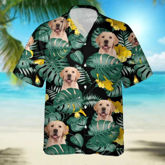 Personalized Custom Photo Your Labrador Retriever And Tropical Flower Yellow Gift For Dog Lovers Short Sleeve Hawaiian Shirt