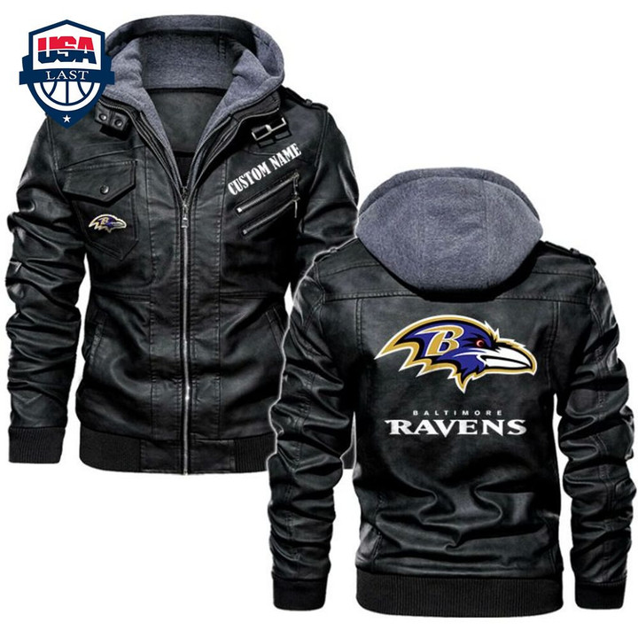 Personalized Men's Baltimore Baltimore-Ravens Ravens Leather Jacket With Hood, Custom Name Black/Brown Leather Jacket Gift Ideas For Fan