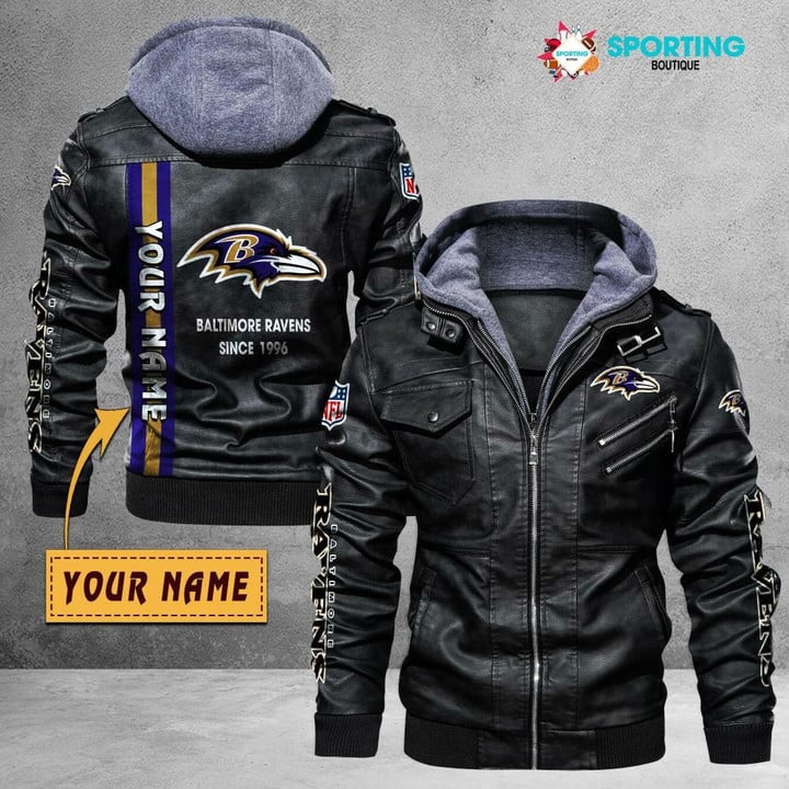Personalized Men's Baltimore Baltimore-Ravens Ravens Leather Jacket With Hood, Since 1996 Black/Brown Leather Jacket Gift Ideas For Fan