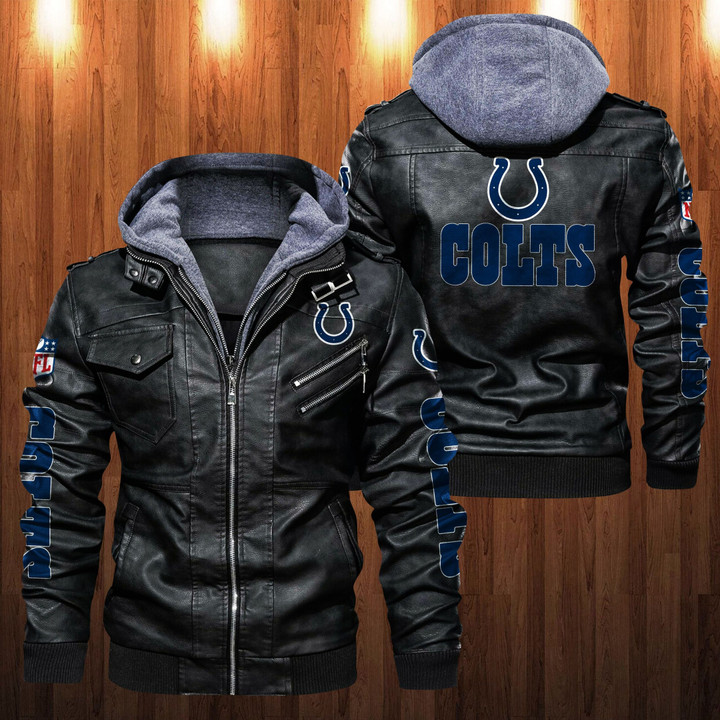 Men's Indianapolis-Colts Leather Jacket With Hood, Go Colts Indianapolis-Colts Black/Brown Leather Jacket Gift Ideas For Fan