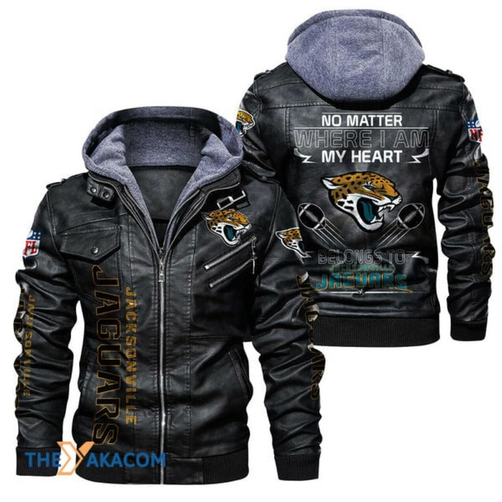 Men's Jacksonville-Jaguars Leather Jacket With Hood, No Matter Where I Am Jacksonville-Jaguars Black/Brown Leather Jacket Gift Ideas For Fan