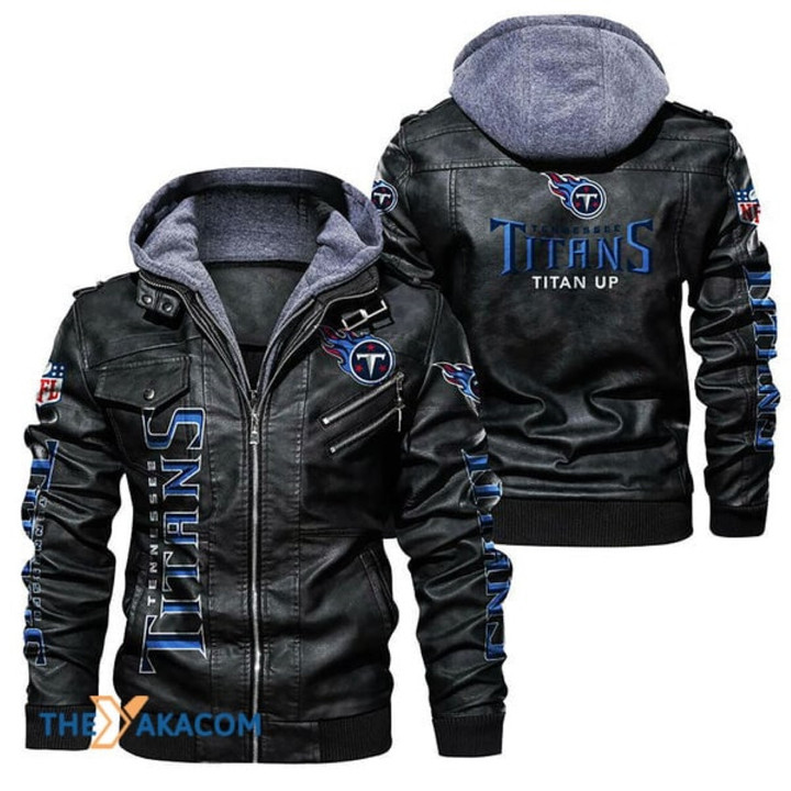 Men's Tennessee-Titans Leather Jacket With Hood, Skull American Flag Tennessee-Titans Black/Brown Leather Jacket Gift Ideas For Fan