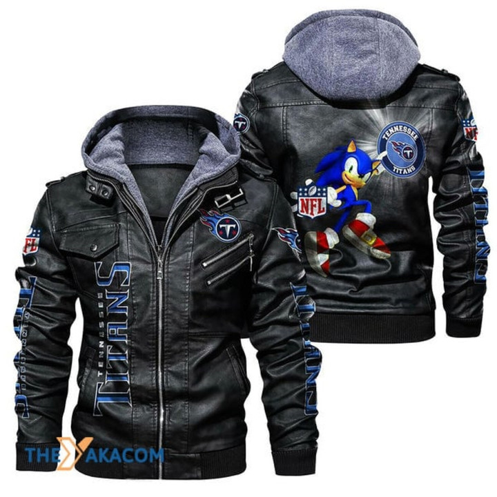 Men's Tennessee-Titans Leather Jacket With Hood, Mascot Tennessee-Titans Black/Brown Leather Jacket Gift Ideas For Fan