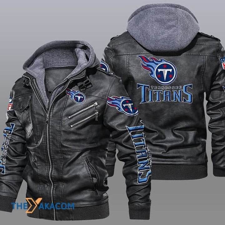 Men's Tennessee-Titans Leather Jacket With Hood, Badge Tennessee-Titans Black/Brown Leather Jacket Gift Ideas For Fan