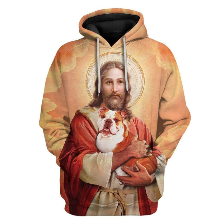 Hoodie Zip Hoodie Custom T-shirt - Hoodies Jesus Holding A Pitbull