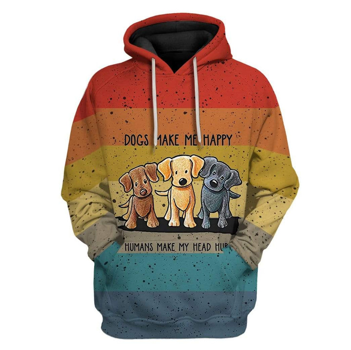 Hoodie Zip Hoodie Custom T-shirt - Hoodies Dogs Make Me Happy Humans Make My Head Hurt