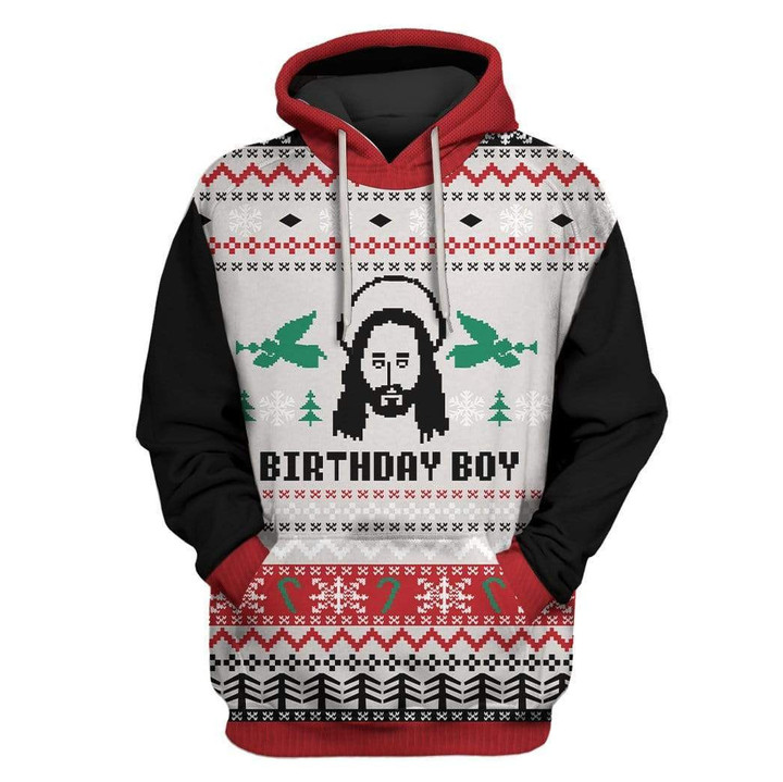 Hoodie Zip Hoodie Custom T-shirt - Hoodies Ugly Christmas Jesus's Birthday Apparel