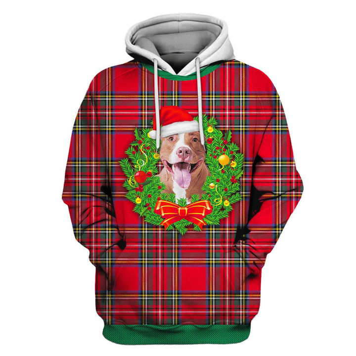 Hoodie Zip Hoodie Pitbull On Christmas Custom T-shirt - Hoodies Apparel