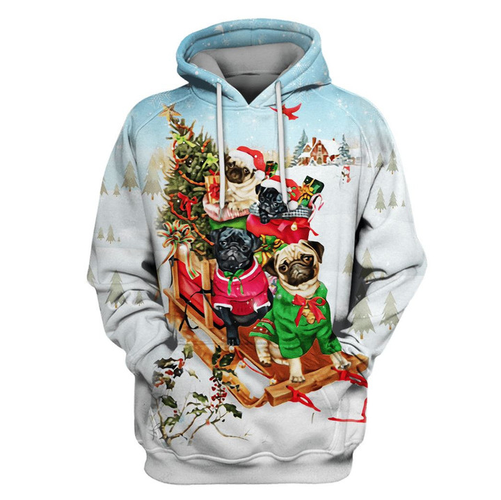 Hoodie Zip Hoodie Pugs Bringing Christmas Presents Custom T-shirt - Hoodies Apparel