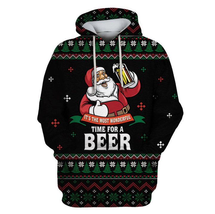 Hoodie Zip Hoodie Santa Claus Drinking Beer Custom T-shirt - Hoodies Apparel