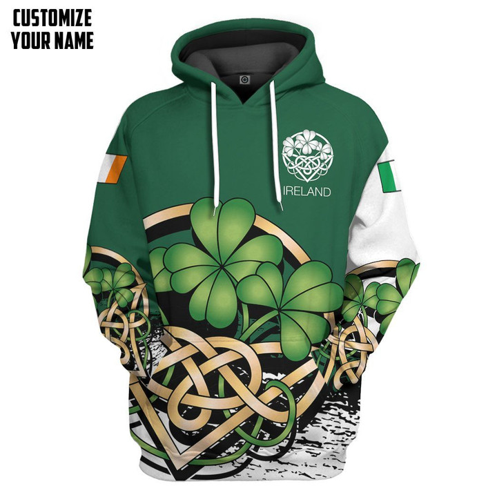 Hoodie Zip Hoodie 3D Green Ireland St Patrick Day Custom Name Tshirt Hoodie Apparel