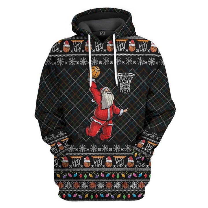 Hoodie Zip Hoodie 3D Santa Claus Basketball Xmas Ugly Sweater Custom Tshirt Hoodie Apparel