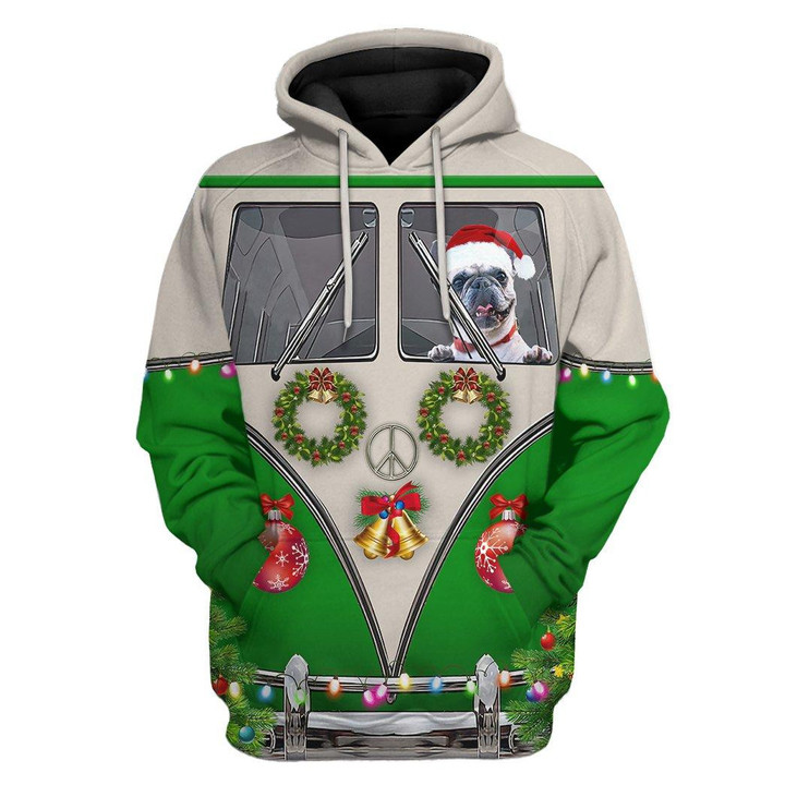 Hoodie Zip Hoodie 3D Bulldogs Drive Hippie Cars at Christmas Custom Tshirt Apparel