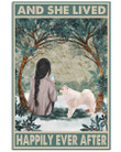Samoyed  Sitting Next To Girl Who Has Dark Hair And Hold Glass And Lived Happily Ever After Vertical Canvas Poster