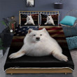 Crazy Cute Samoyed Dog Lie On America Flag Quilt Bed Set